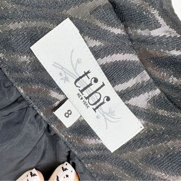 Tibi‎ Black Metallic Jacquard Full Mini Skirt Sz 8 Back Zip Evening Party - Picture 6 of 13
